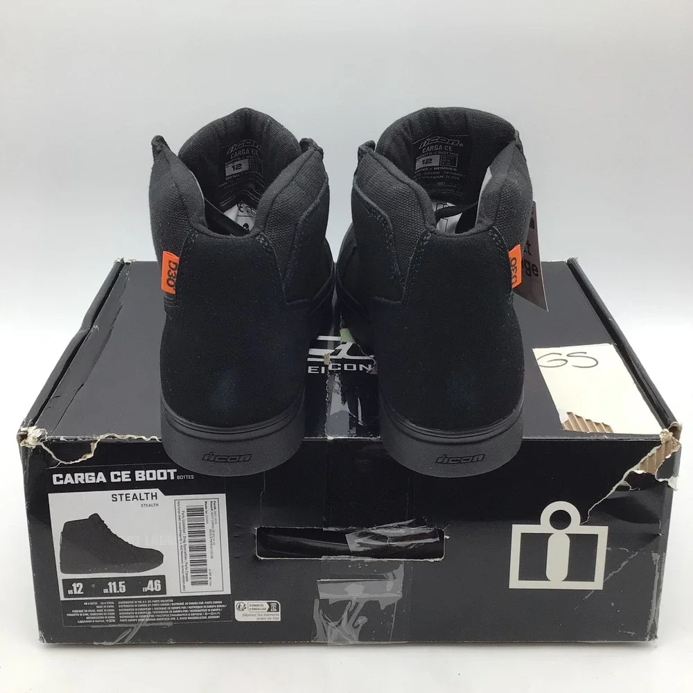 ICON‎ Mens Stealth Carga CE Black Textile Motorcycle Riding Boots Size 12 NEW
